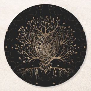 Dessous-de-verre Rond En Papier L'Arbre des Chouettes d'Or