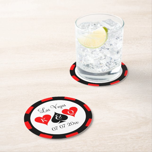 Dessous-de-verre Rond En Papier Las Vegas mariage poid jeton sur mesure boissons c (En situation)