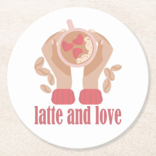 Dessous-de-verre Rond En Papier Latte et coupe d'amour, mains et citation de café