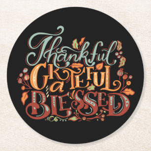 Dessous-de-verre Rond En Papier L'Automne Thanksgiving Thankful Grateful Blessé