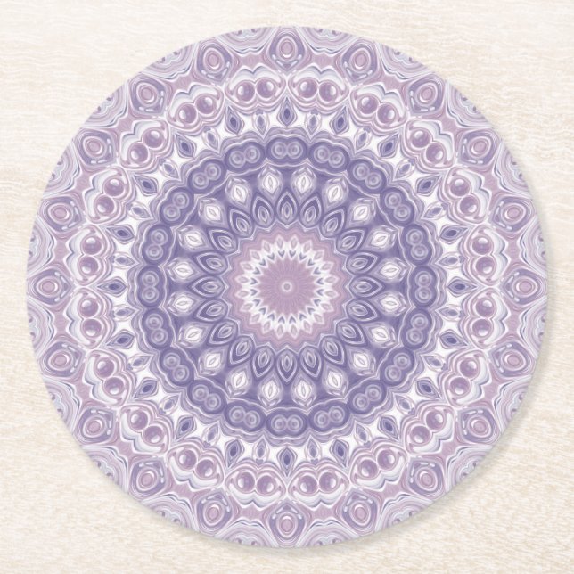 Dessous-de-verre Rond En Papier Lavande et Lilac Mandala Motif (Devant)