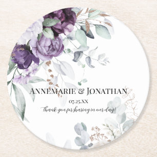 Dessous-de-verre Rond En Papier Lavande violet blanc floral rustique