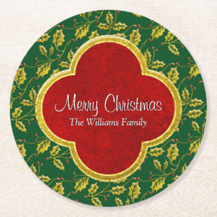 Dessous-de-verre Rond En Papier Le houx classique de Noël personnalisent