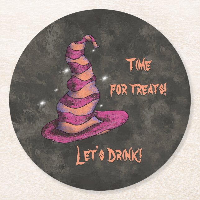 Dessous-de-verre Rond En Papier Le temps des friandises, Buvons Halloween Witch (Devant)