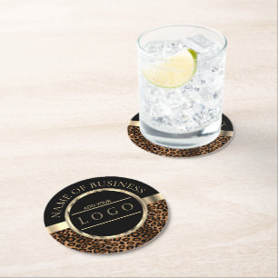 Dessous-de-verre Rond En Papier Leopard   Noir et Brown   Logo
