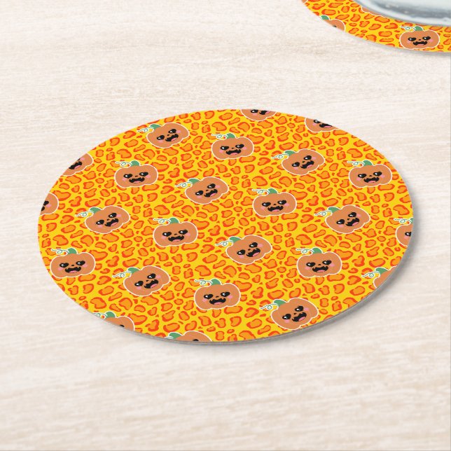 Dessous-de-verre Rond En Papier Leopard print Halloween pattern (Incliné)
