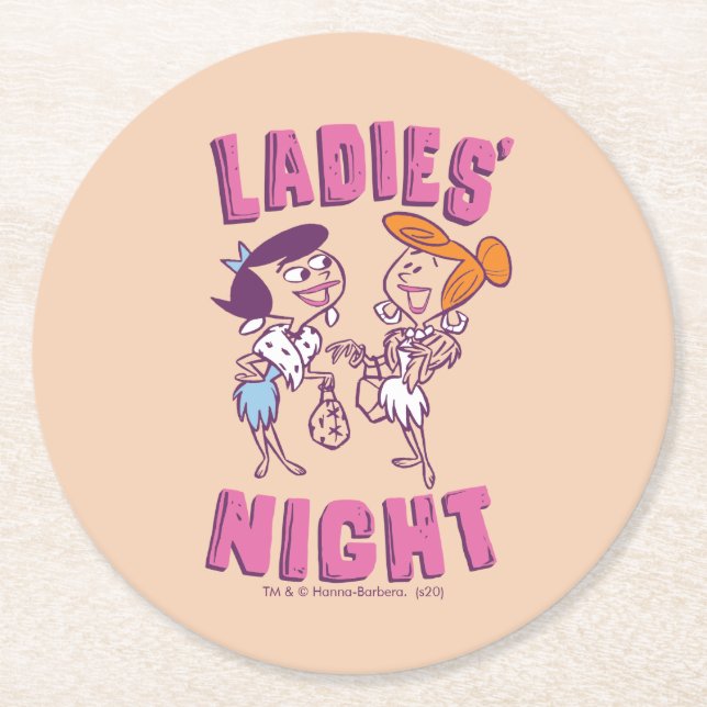 Dessous-de-verre Rond En Papier Les Pierrafeu | Betty & Wilma - La nuit des dames (Devant)