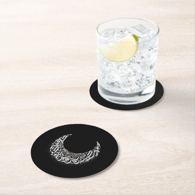 Dessous-de-verre Rond En Papier Lettres arabes de lune (En situation)