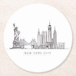 Dessous-de-verre Rond En Papier Ligne artistique de la skyline minimaliste de New 