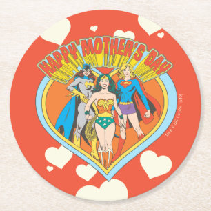 Dessous-de-verre Rond En Papier Ligue de la justice  Joyeuse fête des mères