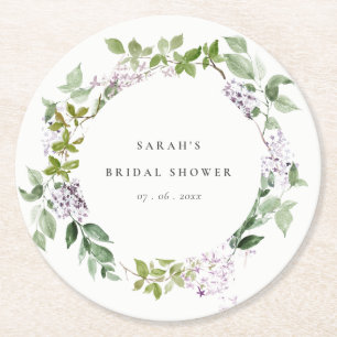 Dessous-de-verre Rond En Papier Lilac Floral Wreath Cottage Fête des mariées de ja