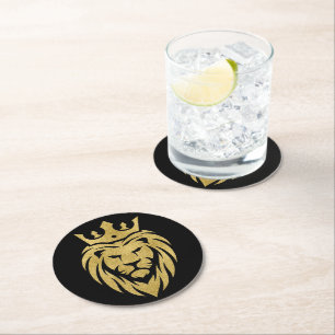 Dessous-de-verre Rond En Papier Lion Avec Couronne - Style Or 3