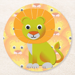 Dessous-de-verre Rond En Papier Lion bébé mignon partout sur Vintage Imprimer Moti