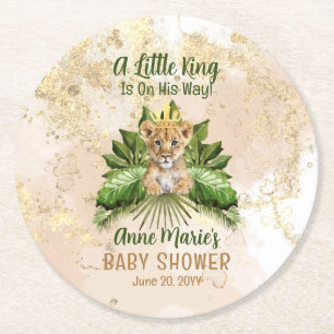 Dessous-de-verre Rond En Papier Lion Cub Un Petit Roi Est En Chemin Baby shower