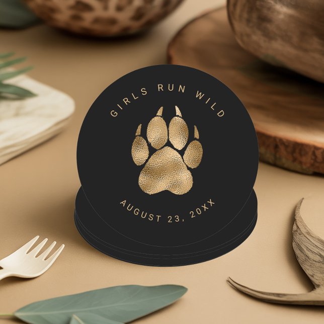 Dessous-de-verre Rond En Papier Lion Pawprint Girls Run Wild Black Gold ID1148 (Créateur téléchargé)