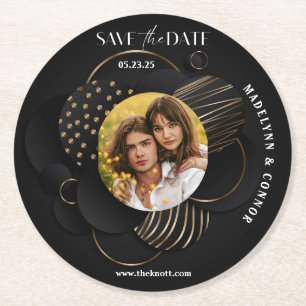Dessous-de-verre Rond En Papier Lisser Script Photo Verticale Enregistrer la Date