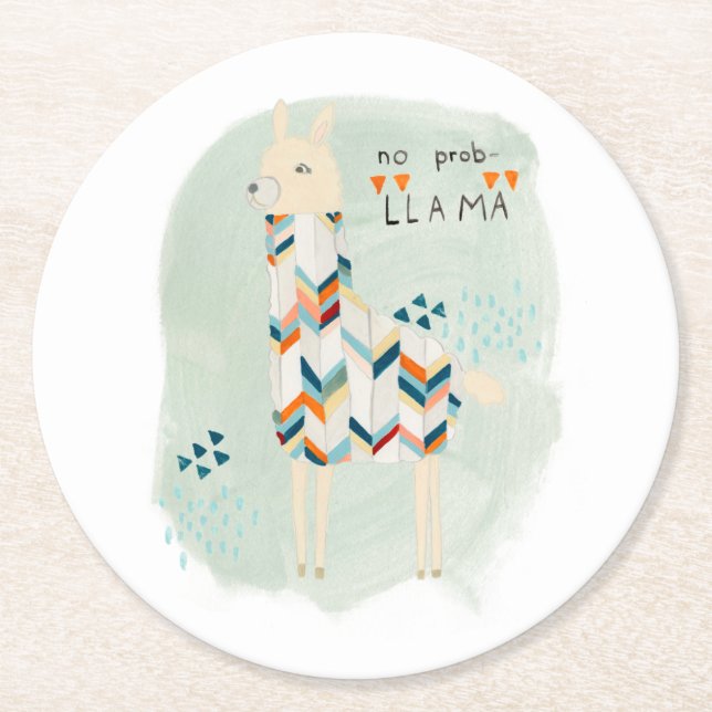 Dessous-de-verre Rond En Papier Llama Squad - Pas de Prob-llama (Devant)