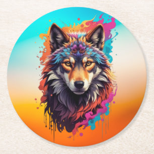 Dessous-de-verre Rond En Papier Logo animal Wolf Design-87694