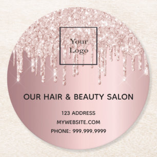 Dessous-de-verre Rond En Papier Logo Coiffeur salon de beauté rose or rose parties