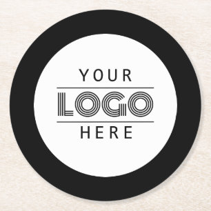 Dessous-de-verre Rond En Papier Logo d'entreprise personnalisé simple et noir