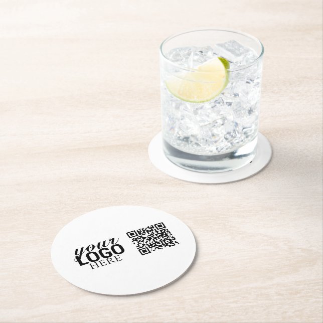 Dessous-de-verre Rond En Papier Logo d'entreprise promotionnel et code QR (En situation)