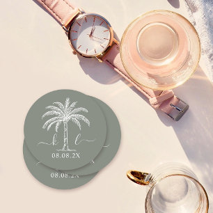 Dessous-de-verre Rond En Papier Logo du Mariage Monogramme personnalisé Palm Tree