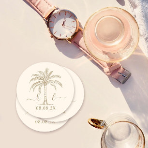 Dessous-de-verre Rond En Papier Logo du Mariage Monogramme personnalisé Palm Tree