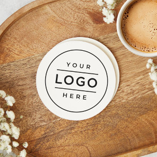 Dessous-de-verre Rond En Papier Logo Minimaliste Blanc Personnalisé pour Entrepris