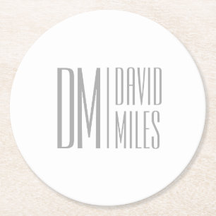 Dessous-de-verre Rond En Papier Logo Stylish Minimal & Modern Grey Initiales & Nom