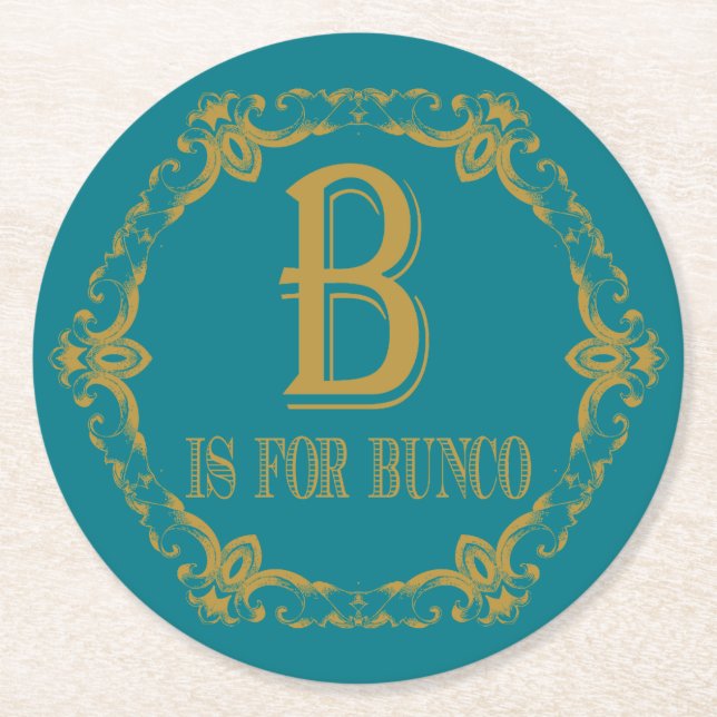 Dessous-de-verre Rond En Papier L'or B est pour Bunco (Devant)