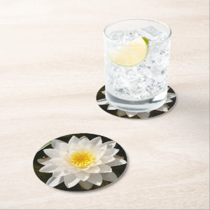 Dessous-de-verre Rond En Papier Lotus Nénuphar Blanc Flottant