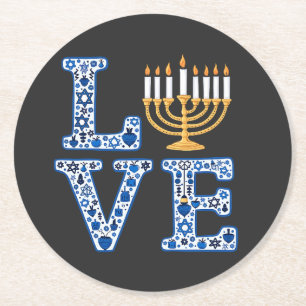 Dessous-de-verre Rond En Papier Love Hanoukka Jewish Holiday Menorah