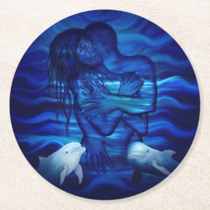 Dessous-de-verre Rond En Papier Love, Passion act - paire avec dauphin