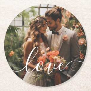 Dessous-de-verre Rond En Papier 'Love' Photo de couple personnalisée