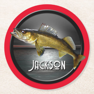 Dessous-de-verre Rond En Papier Lune Eau et Walleye Pike Bleu