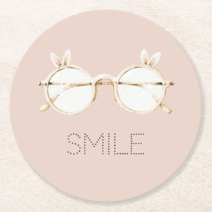 Dessous-de-verre Rond En Papier Lunettes aux oreilles de lapin blanc rose Sourire
