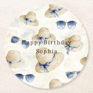 Dessous-de-verre Rond En Papier Lunettes de soleil bleues Travel noeuds chapeaux d