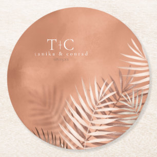 Dessous-de-verre Rond En Papier Lush Palm Leaf Mariage Terra Cotta ID956
