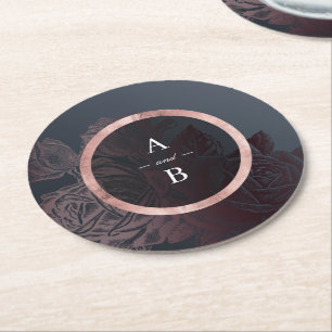 Dessous-de-verre Rond En Papier Luxe rose or vintage mariage botanique monogramme