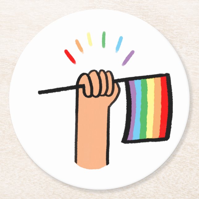 Dessous-de-verre Rond En Papier Main tirée à la main avec un drapeau arc-en-ciel (Devant)