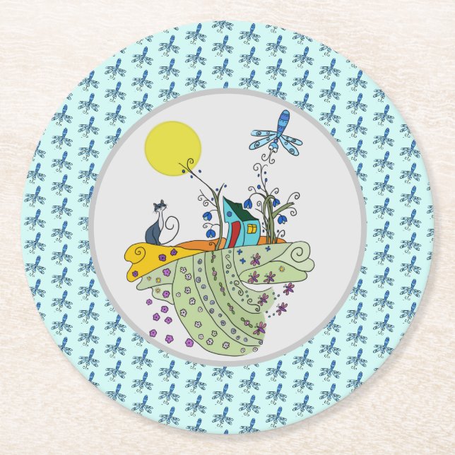 Dessous-de-verre Rond En Papier Maison de chat (Devant)