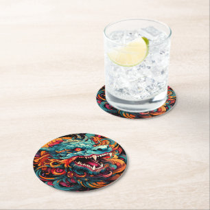 Dessous-de-verre Rond En Papier Majesté du Dragon Oriental Moderne