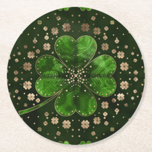 Dessous-de-verre Rond En Papier Malachite et or du trèfle à quatre feuilles Sham