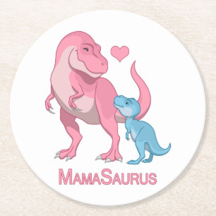 Dessous-de-verre Rond En Papier MamaSaurus T-Rex et Baby Boy Dinosaures