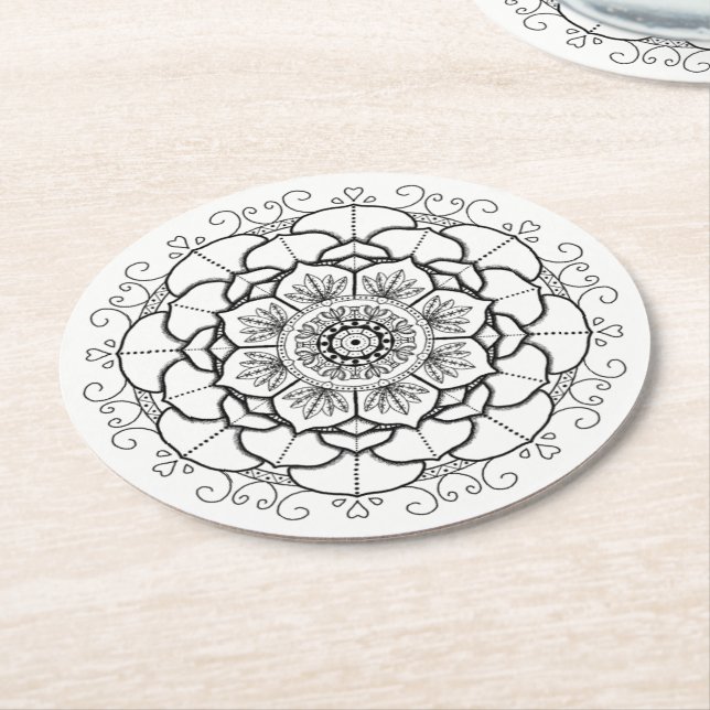 Dessous-de-verre Rond En Papier Mandala de manne (Incliné)