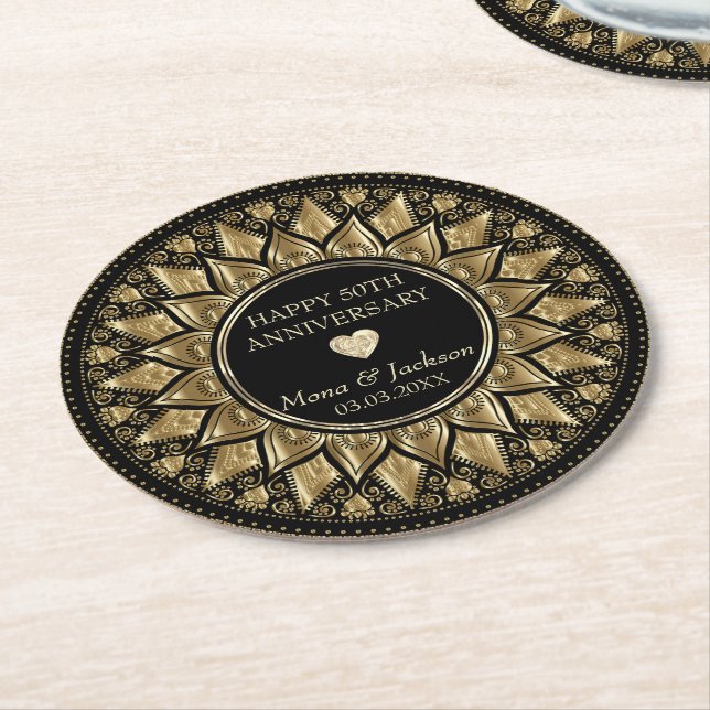 Dessous-de-verre Rond En Papier Mandala floral (Incliné)