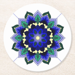 Dessous-de-verre Rond En Papier Mandala Motif 2002 en papier rond bleu foncé