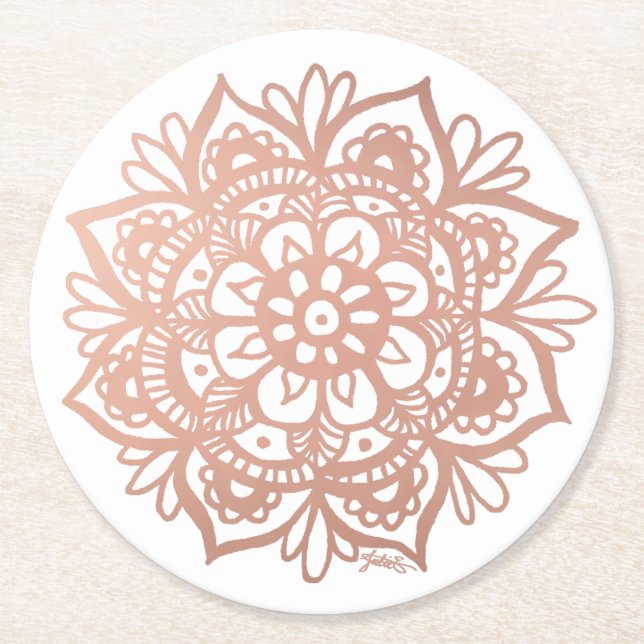 Dessous-de-verre Rond En Papier Mandala rose Gold (Devant)