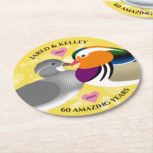 Dessous-de-verre Rond En Papier Mandarin Canards Amateurs Toute année Anniversaire (Incliné)