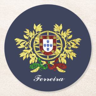 Dessous-de-verre Rond En Papier Manteau du Portugal des bras votre couleur des